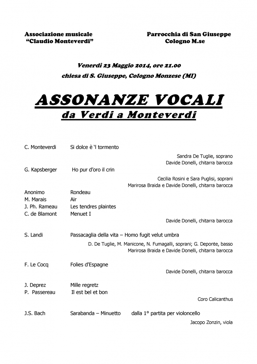 programma di sala - Assonanze vocali  San giuseppe 23 mag 2014 - 2